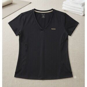 Reebok Women’s PlayDry V Neck Performance Shirt Size L Black Moisture Wicking